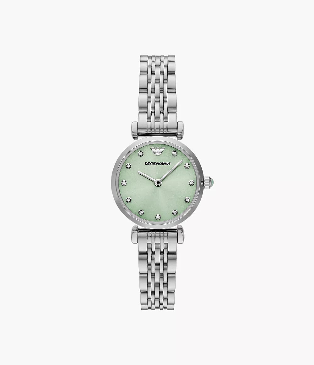 Emporio Armani 28mm Gianni T-Bar Green Dial Silver Link Watch