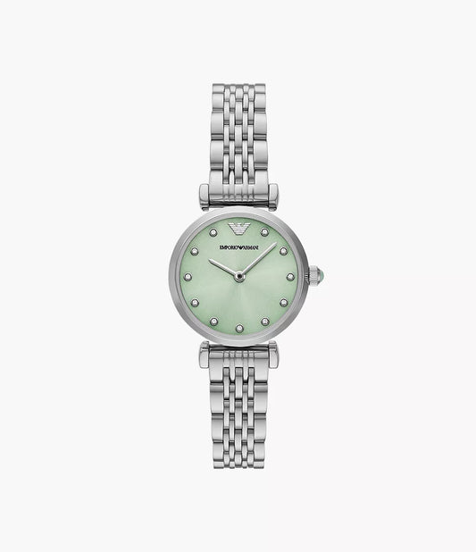 Emporio Armani 28mm Gianni T-Bar Green Dial Silver Link Watch