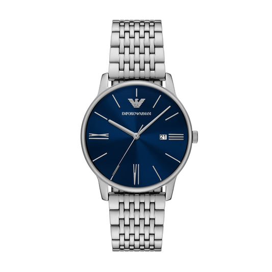 Emporio Armani 39mm Minimalist Date Blue Dial Bracelet Watch