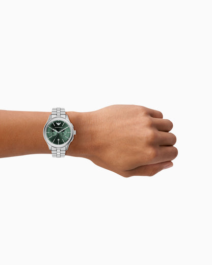 Emporio Armani 42mm Chronograph Men's Dario Green Dial Silver Bracelet Watch