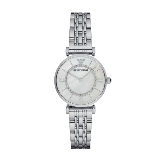 Emporio Armani 32mm Gianni T-Bar Mother of Pearl CZ Link Watch