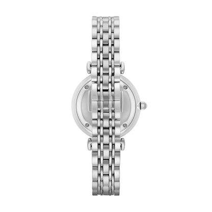 Emporio Armani 32mm Gianni T-Bar CZ Dial Silver Link Watch