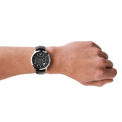 Emporio Armani 43mm Renato Chronographic Black Dial Leather Watch