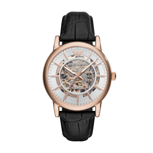 Emporio Armani Gents Skeleton Automatic Rose Tone Watch