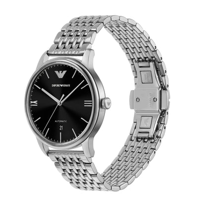 Emporio Armani 39mm Automatic Minimalist Black Dial Stainless Steel Bracelet Watch