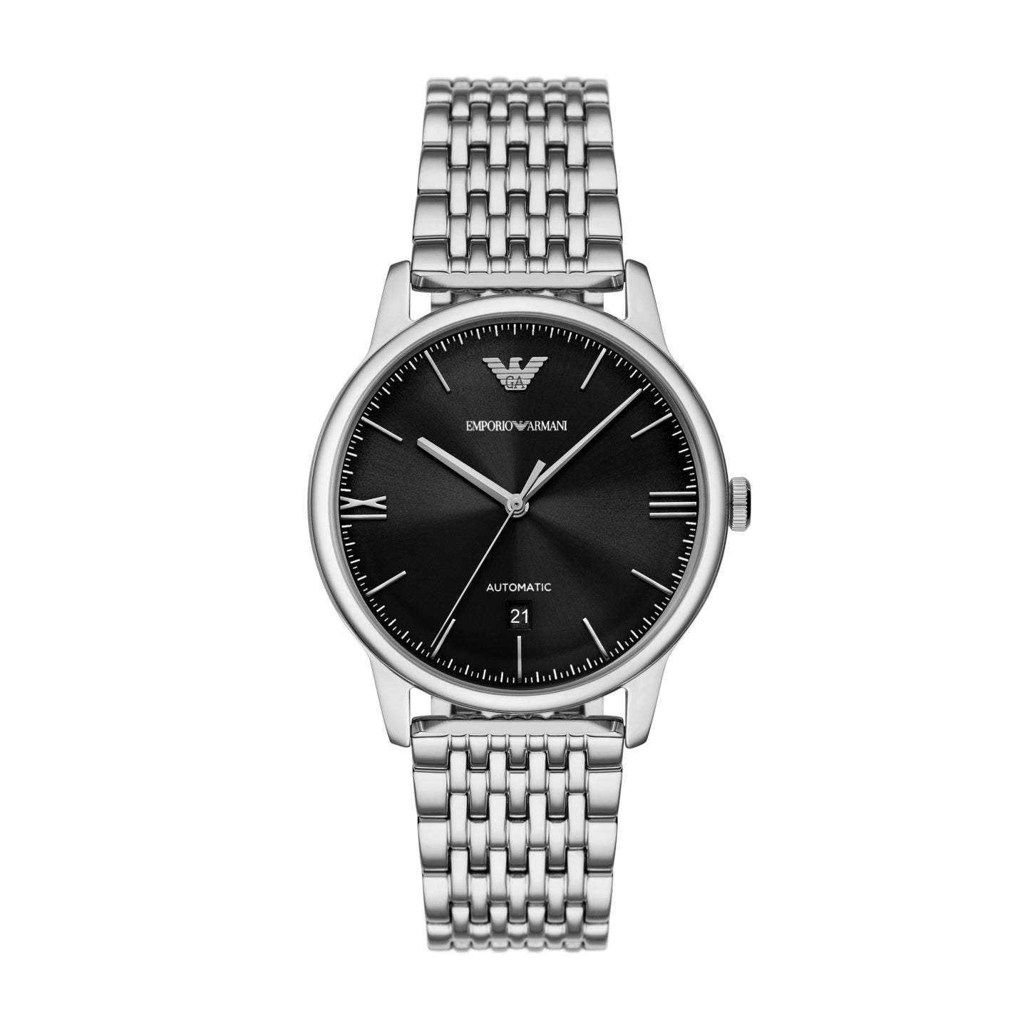 Emporio Armani 39mm Automatic Minimalist Black Dial Stainless Steel Bracelet Watch