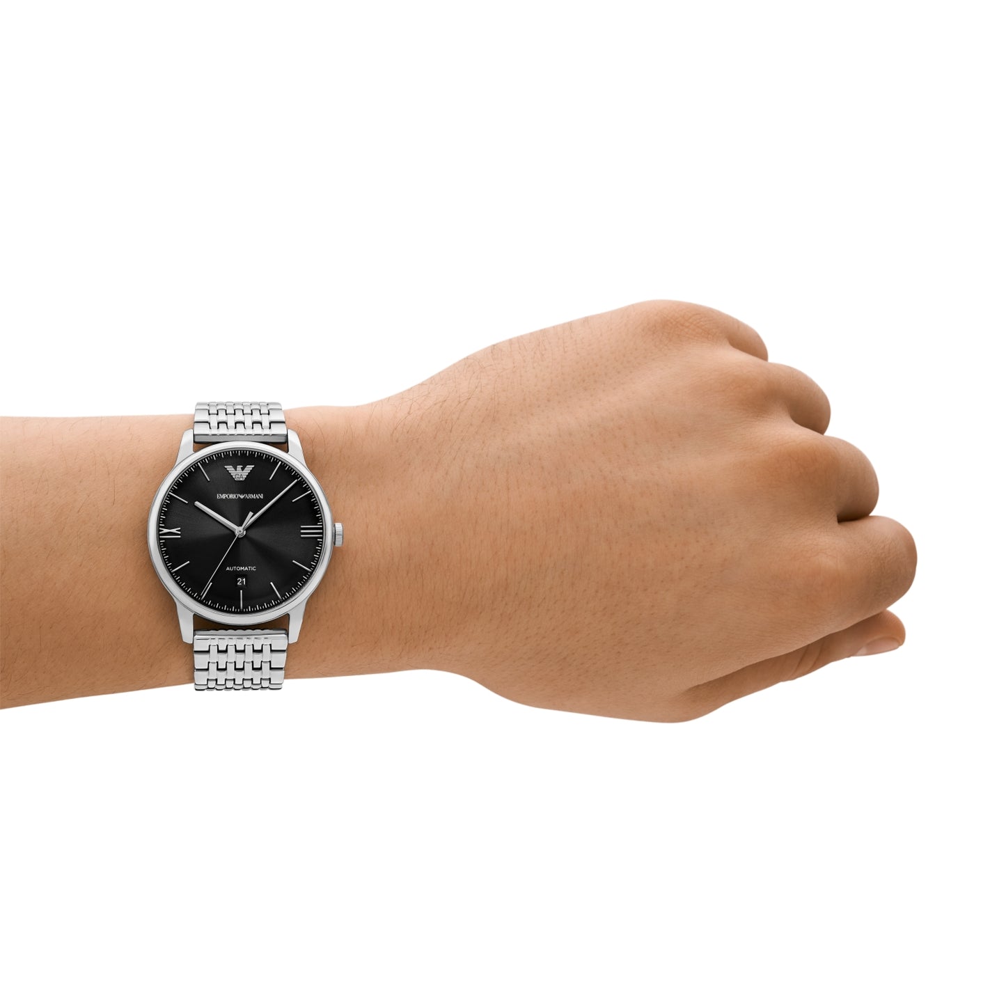 Emporio Armani 39mm Automatic Minimalist Black Dial Stainless Steel Bracelet Watch