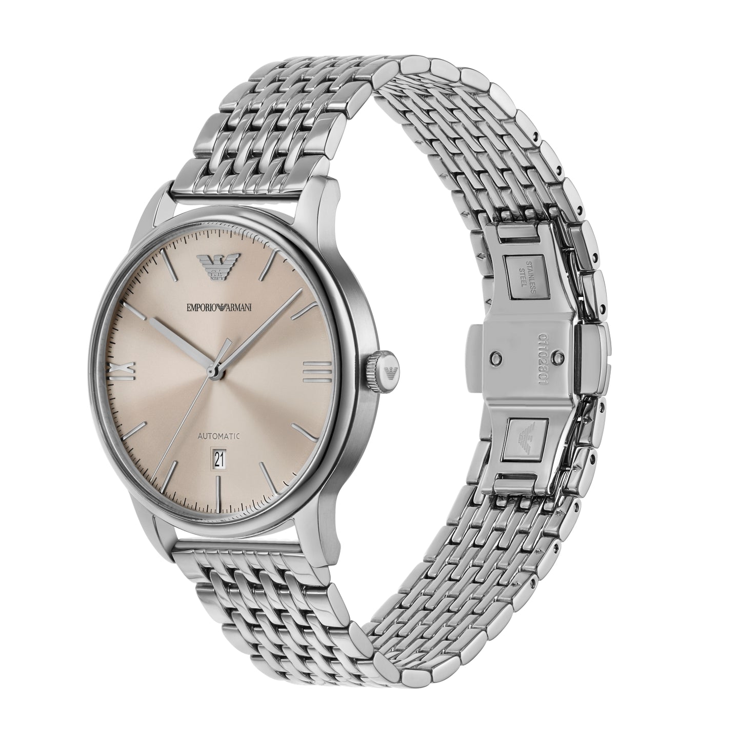 Emporio Armani 39mm Automatic White Dial Stainless Steel Bracelet Watch