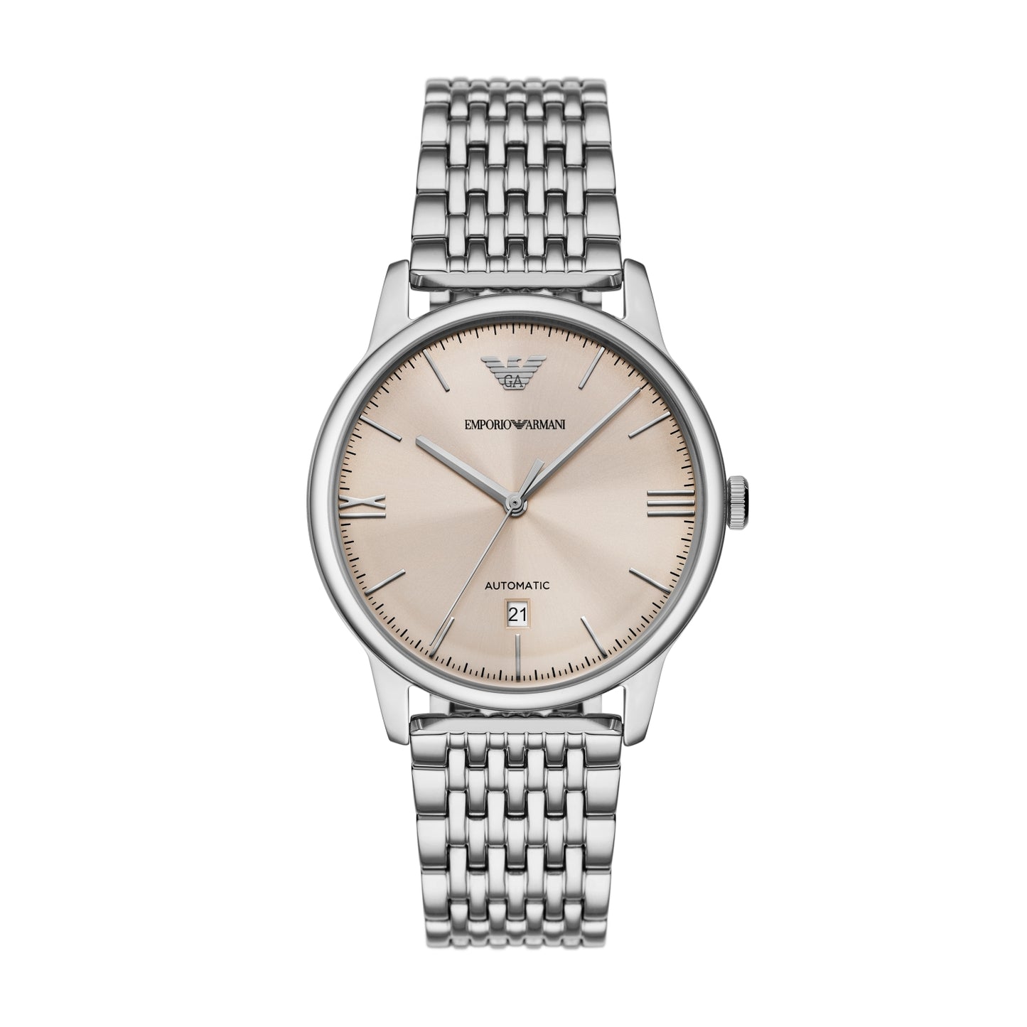 Emporio Armani 39mm Automatic White Dial Stainless Steel Bracelet Watch