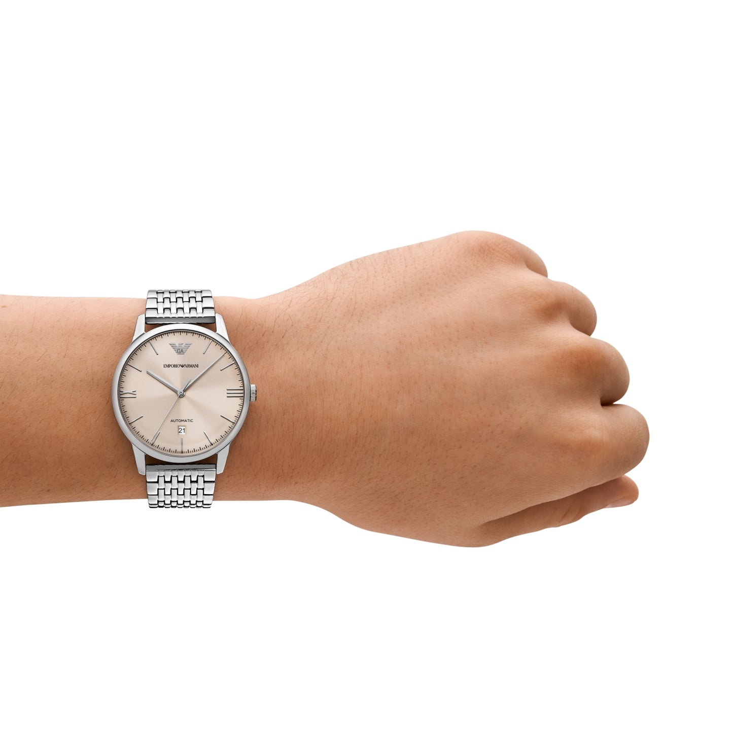 Emporio Armani 39mm Automatic White Dial Stainless Steel Bracelet Watch