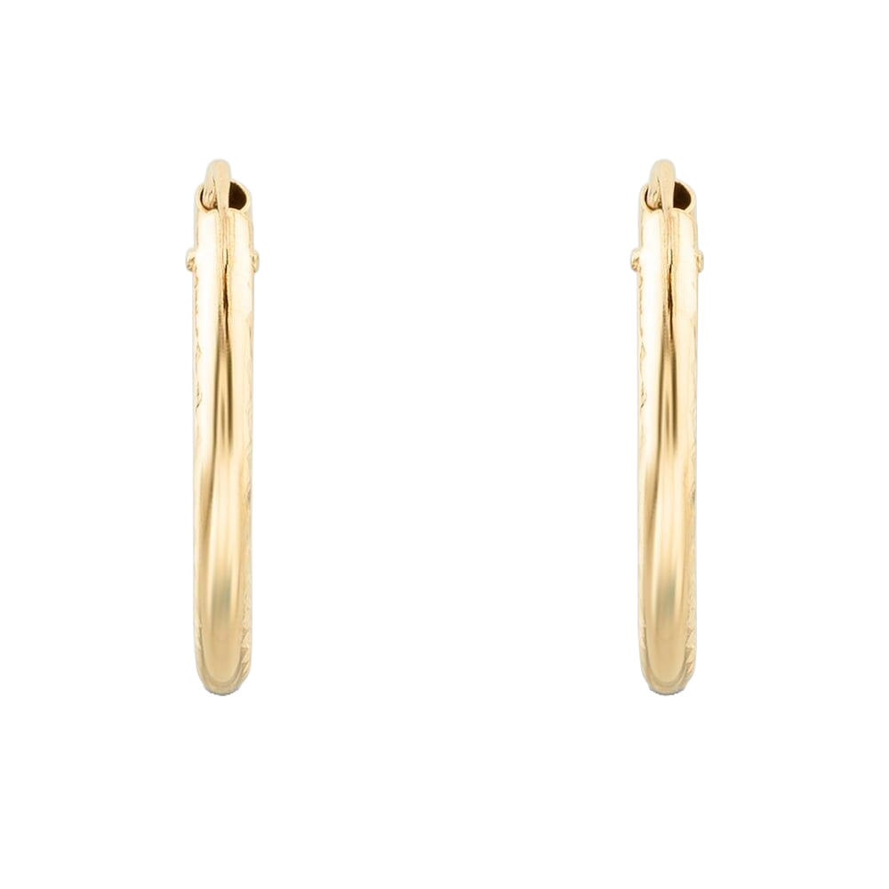 9ct Yellow Gold 15mm Diamond Cut Hoop Earrings