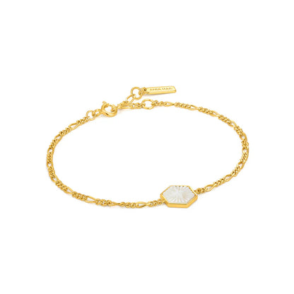 Ania Haie Yellow Gold Plated MOP Compass Figaro Bracelet