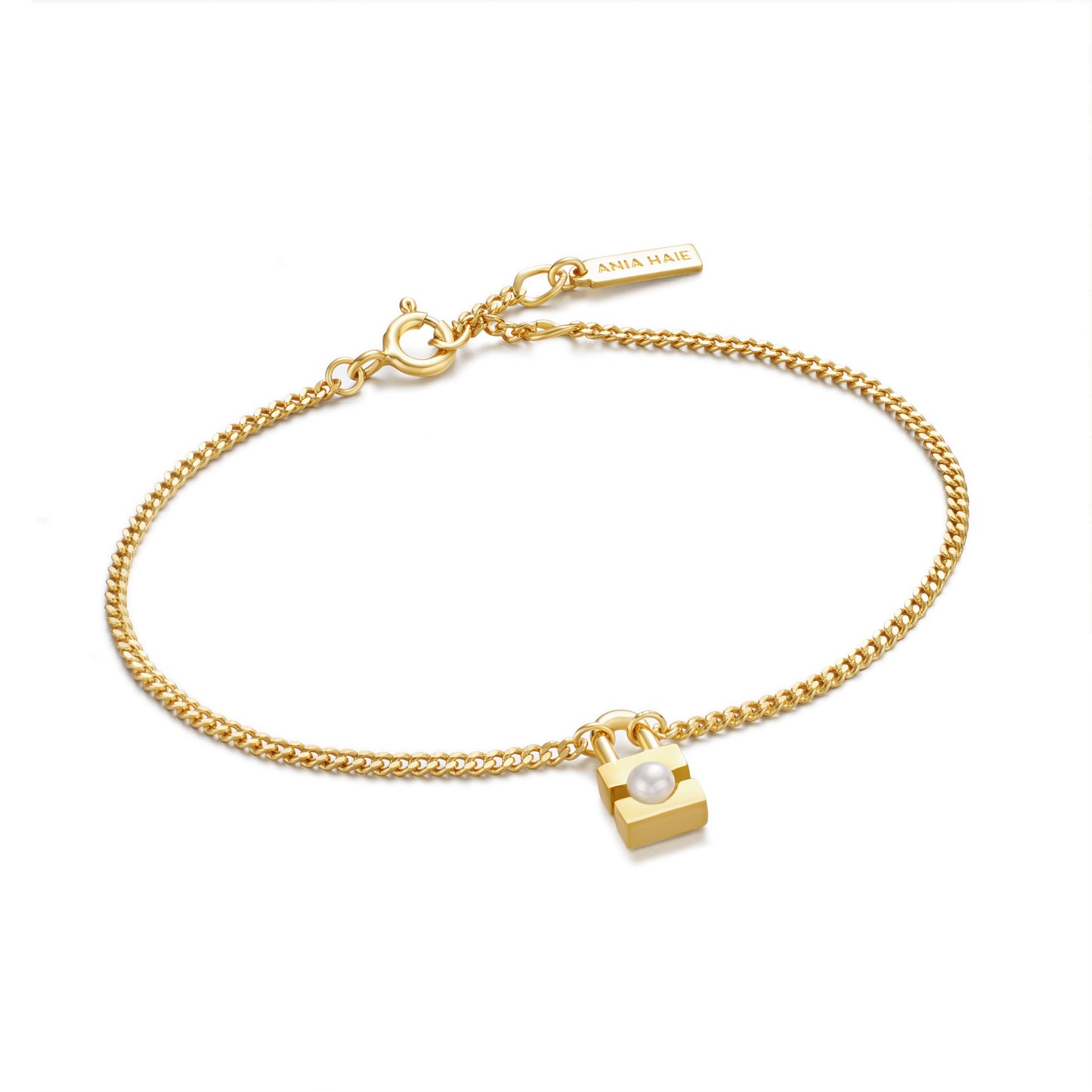 Ania Haie Yellow Gold Plate Pearl Padlock Curb Bracelet