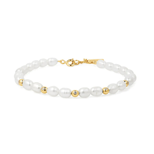 Ania Haie Gold Plate Freshwater Pearl and White CZ Bezel Bracelet