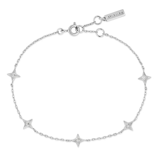 Ania Haie Rhodium Plate Silver Stars Station Bracelet
