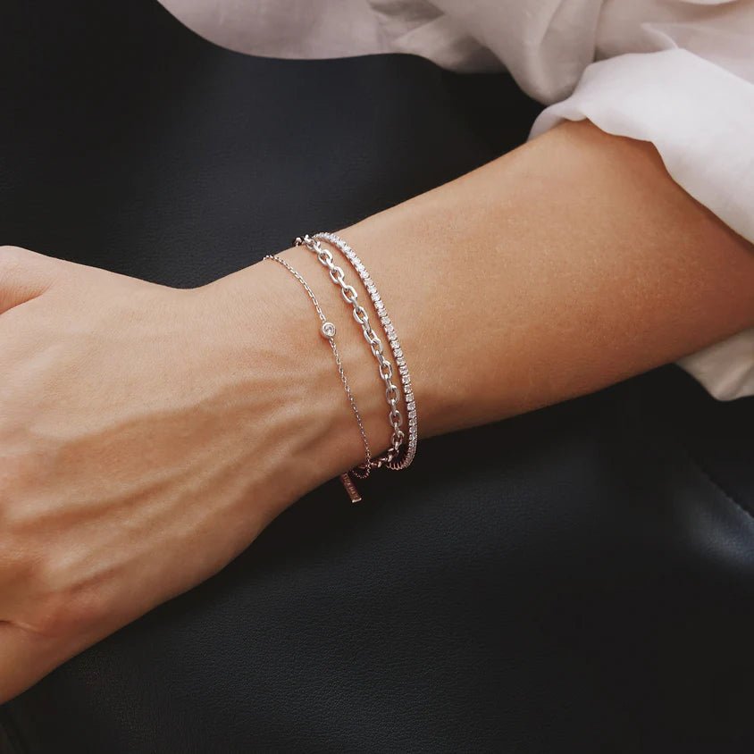 Ania Haie Rhoduim Plate Silver CZ Sparkle Bezel Bracelet