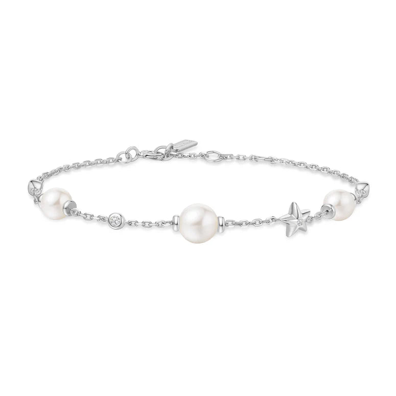 Ania Haie Sterling Silver Shell Pearl and Star Station Bracelet