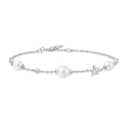 Ania Haie Sterling Silver Shell Pearl and Star Station Bracelet