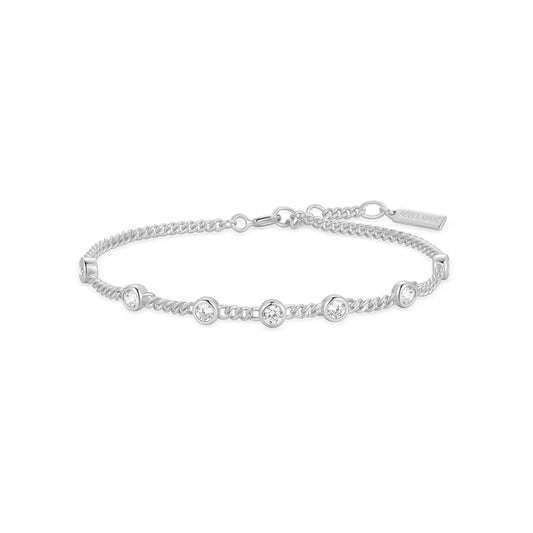 Ania Haie Rhodium Plate Silver Multi Station Round Stone Chain Bracelet