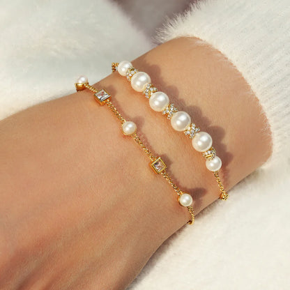 Ania Haie Gold Plated CZ Bezel-Set Cube & Pearl Bracelet