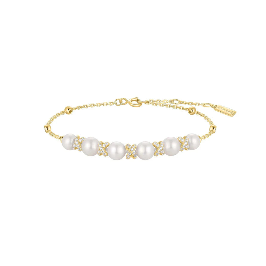 Ania Haie Gold Plated Sparkling Braided Shell Pearl Bracelet
