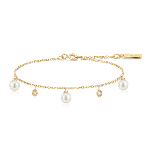 Ania Haie Gold Plated Shell Pearl & Sparkle Drop Station Bracelet
