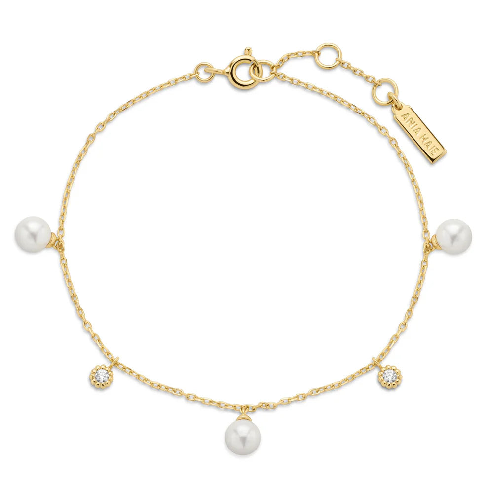 Ania Haie Gold Plated Shell Pearl & Sparkle Drop Station Bracelet