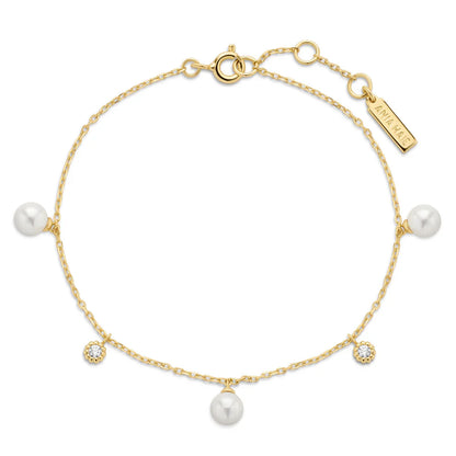 Ania Haie Gold Plated Shell Pearl & Sparkle Drop Station Bracelet