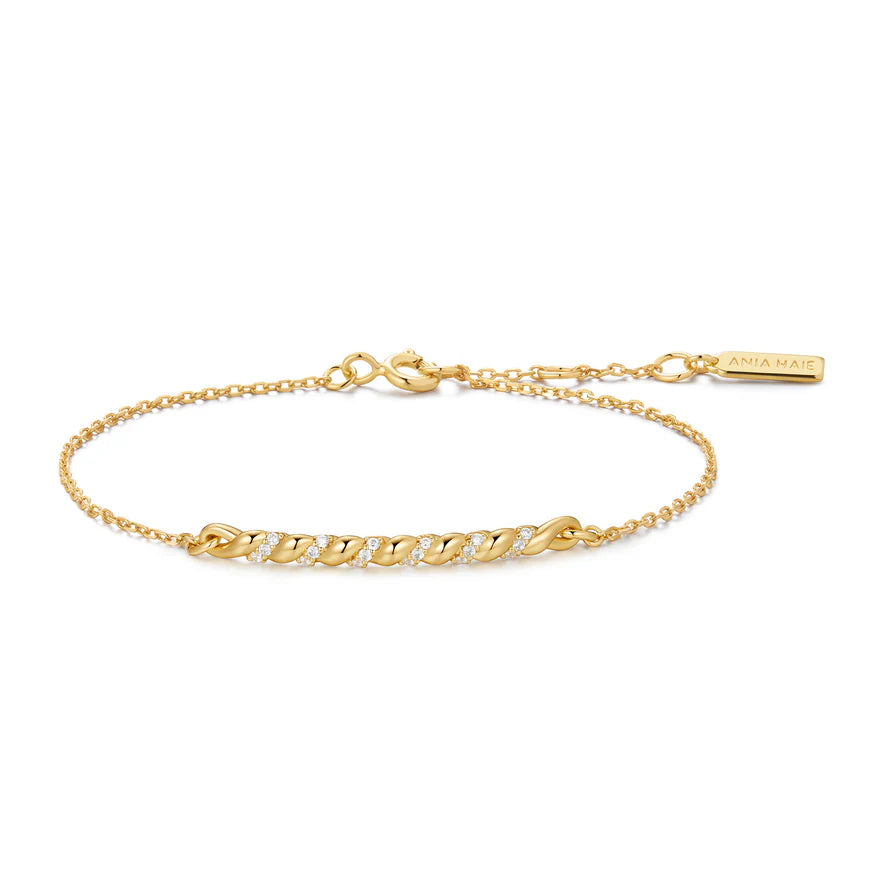 Ania Haie Yellow Gold Plate CZ Twisted Bar Bracelet