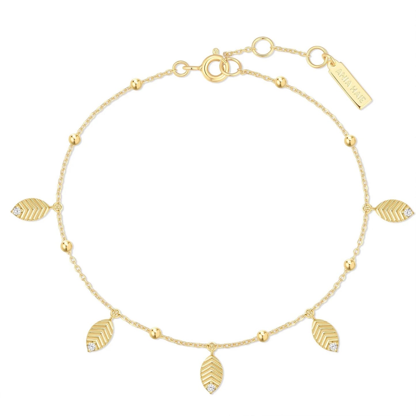 Ania Haie Yellow Gold Plate CZ Leaf Station Bracelet