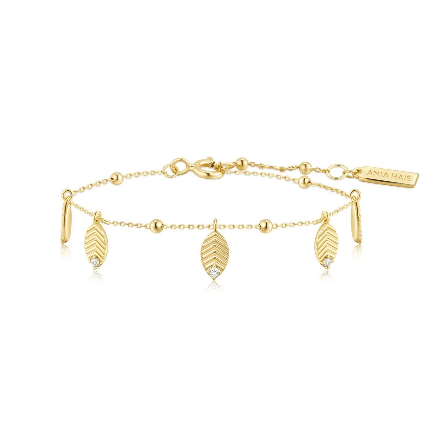 Ania Haie Yellow Gold Plate CZ Leaf Station Bracelet
