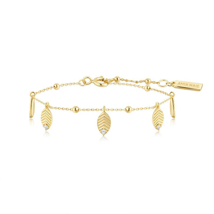 Ania Haie Yellow Gold Plate CZ Leaf Station Bracelet