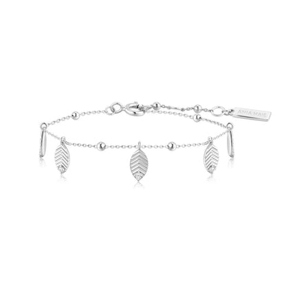 Ania Haie Rhodium Plate Silver CZ Leaf Station Bracelet
