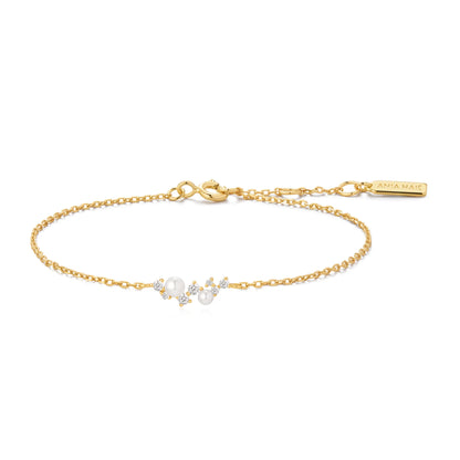 Ania Haie Gold Plated Shell Pearl & CZ Cluster Bracelet
