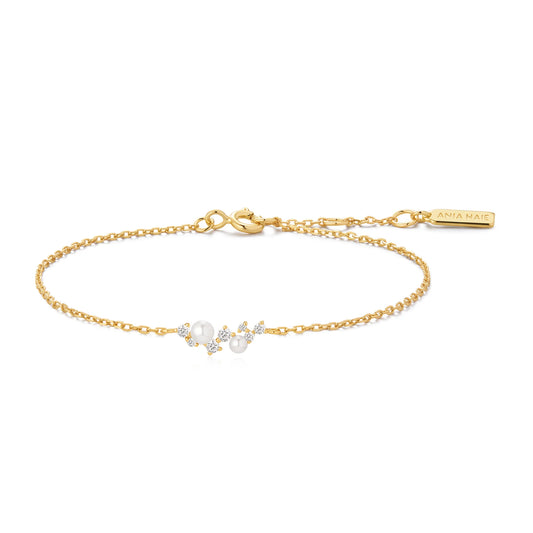 Ania Haie Gold Plated Shell Pearl & CZ Cluster Bracelet
