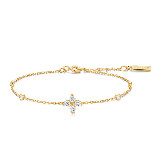 Ania Haie Yellow Gold Plate CZ Sparkling Lucky Clover Bracelet
