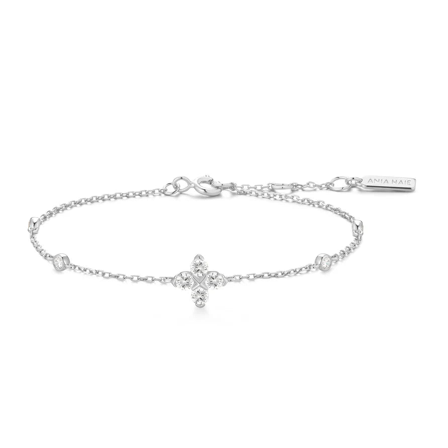 Ania Haie Rhodium Plate Silver CZ Sparkling Lucky Clover Bracelet