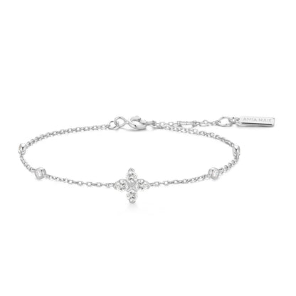 Ania Haie Rhodium Plate Silver CZ Sparkling Lucky Clover Bracelet