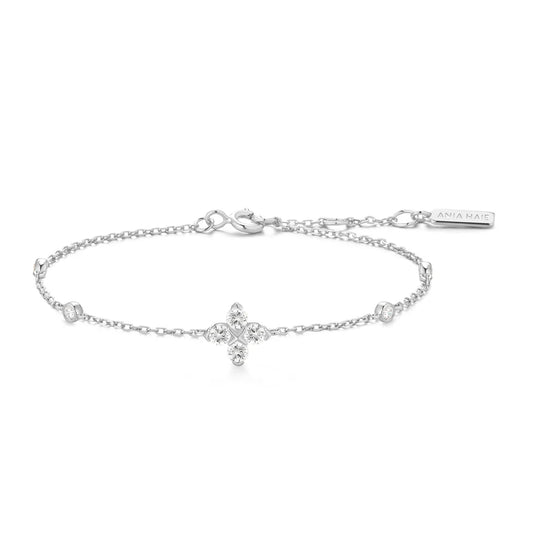 Ania Haie Rhodium Plate Silver CZ Sparkling Lucky Clover Bracelet