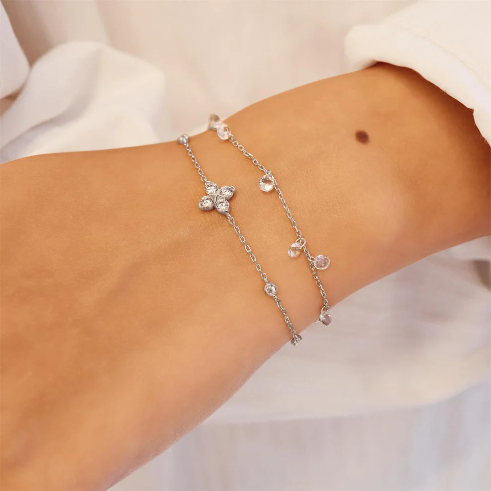Ania Haie Rhodium Plate Silver CZ Sparkling Lucky Clover Bracelet