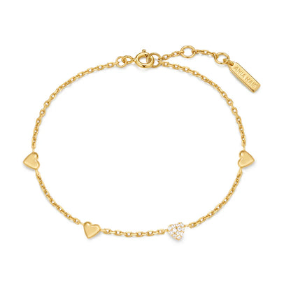 Ania Haie Yellow Gold Plate CZ Pavé Puffed Heart Station Bracelet