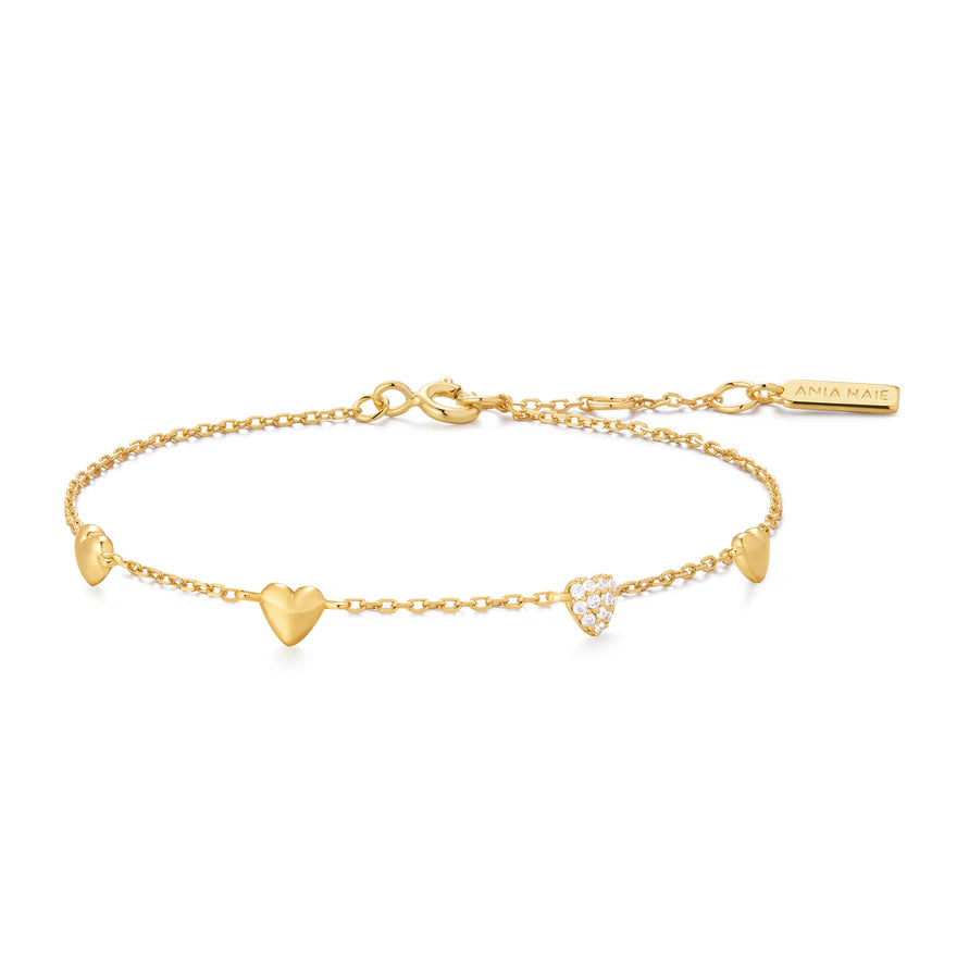 Ania Haie Yellow Gold Plate CZ Pavé Puffed Heart Station Bracelet