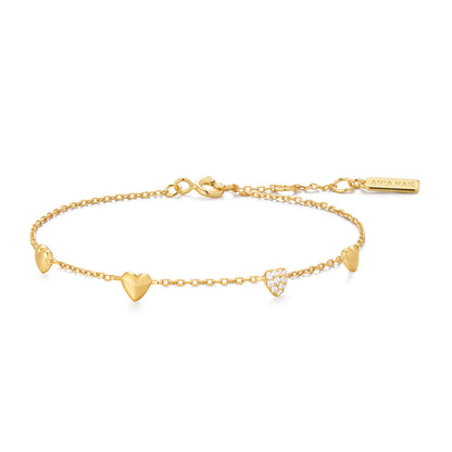 Ania Haie Yellow Gold Plate CZ Pavé Puffed Heart Station Bracelet