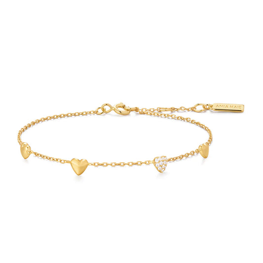 Ania Haie Yellow Gold Plate CZ Pavé Puffed Heart Station Bracelet