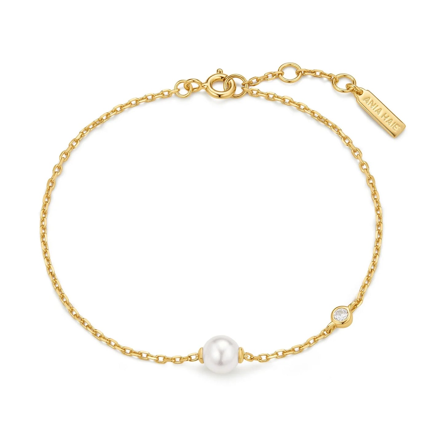 Ania Haie Yellow Gold Plate CZ Shell Pearl & Bezel Set Sparkle Bracelet