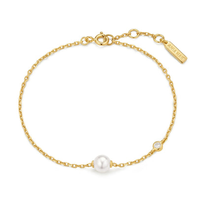 Ania Haie Yellow Gold Plate CZ Shell Pearl & Bezel Set Sparkle Bracelet