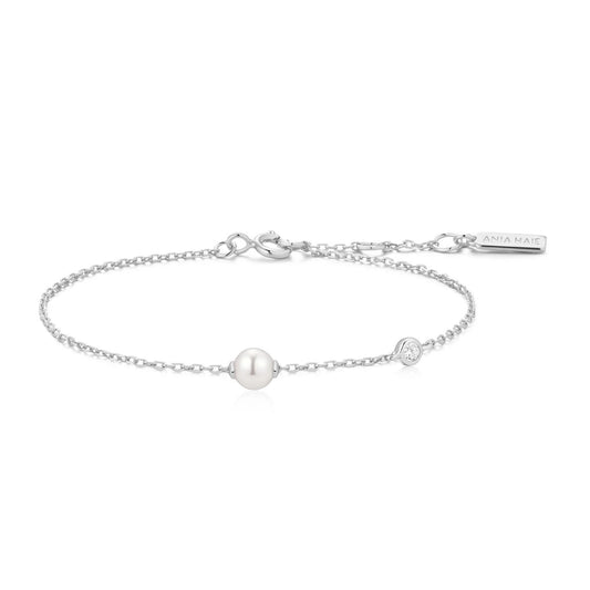 Ania Haie Sterling Silver CZ Shell Pearl & Bezel Set Sparkle Bracelet