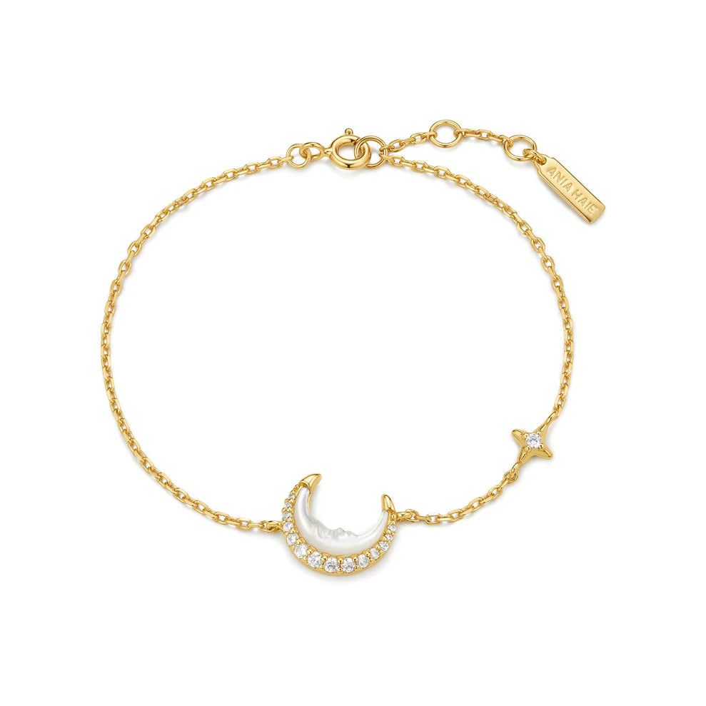 Ania Haie Gold Plate CZ Mother of Pearl Crescent Moon Bracelet