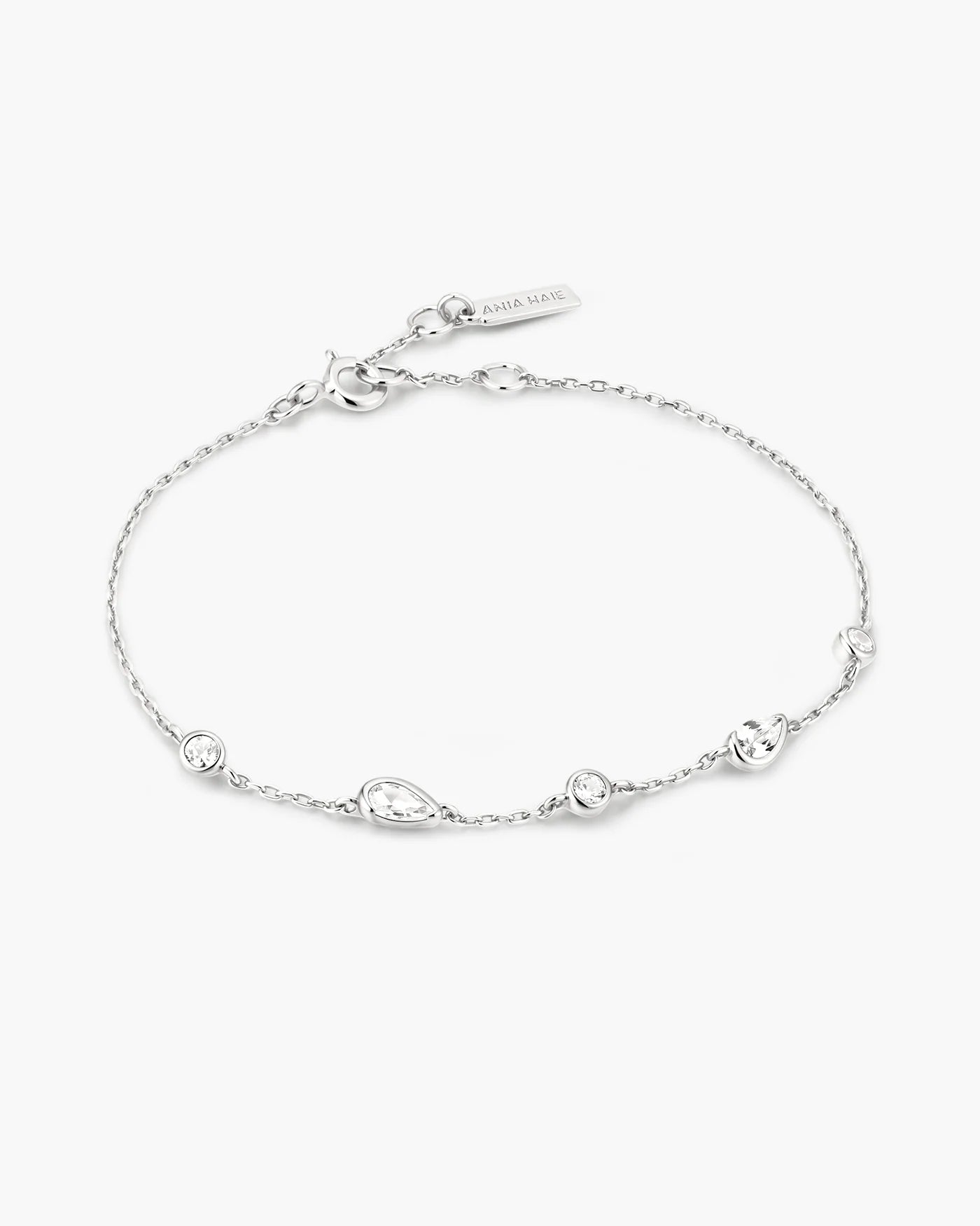 Ania Haie Sterling Silver CZ Round & Teardrop Bezel Set Station Bracelet