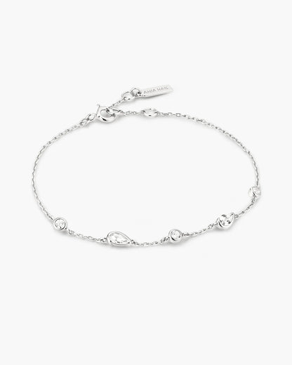 Ania Haie Sterling Silver CZ Round & Teardrop Bezel Set Station Bracelet